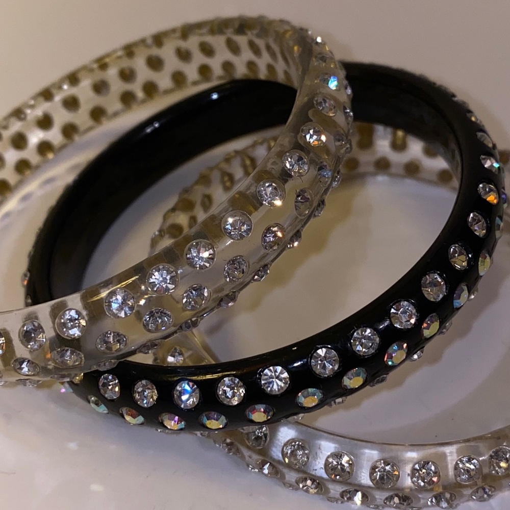 Lucite Bangles with imbedded Swarovski Crystals